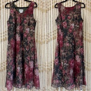 Vintage 90s Ornate Floral Pink Green Fairycore Whimsy Coquette Maxi Shift Dress